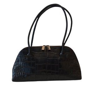 Furla Vintage Handbag / Shoulder Bag – Black Embossed Leather – EUC